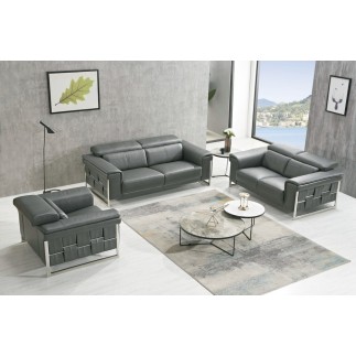 Ensemble Canapé 3 places et 2 places et fauteuil 1 place en cuir italien buffle , BOLZANO, gris foncé, Noir