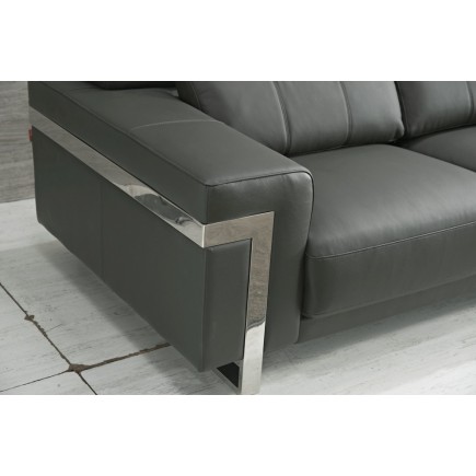 Ensemble canapé 3 places et 2 places et fauteuil en cuir italien buffle VERONE, couleur gris foncé