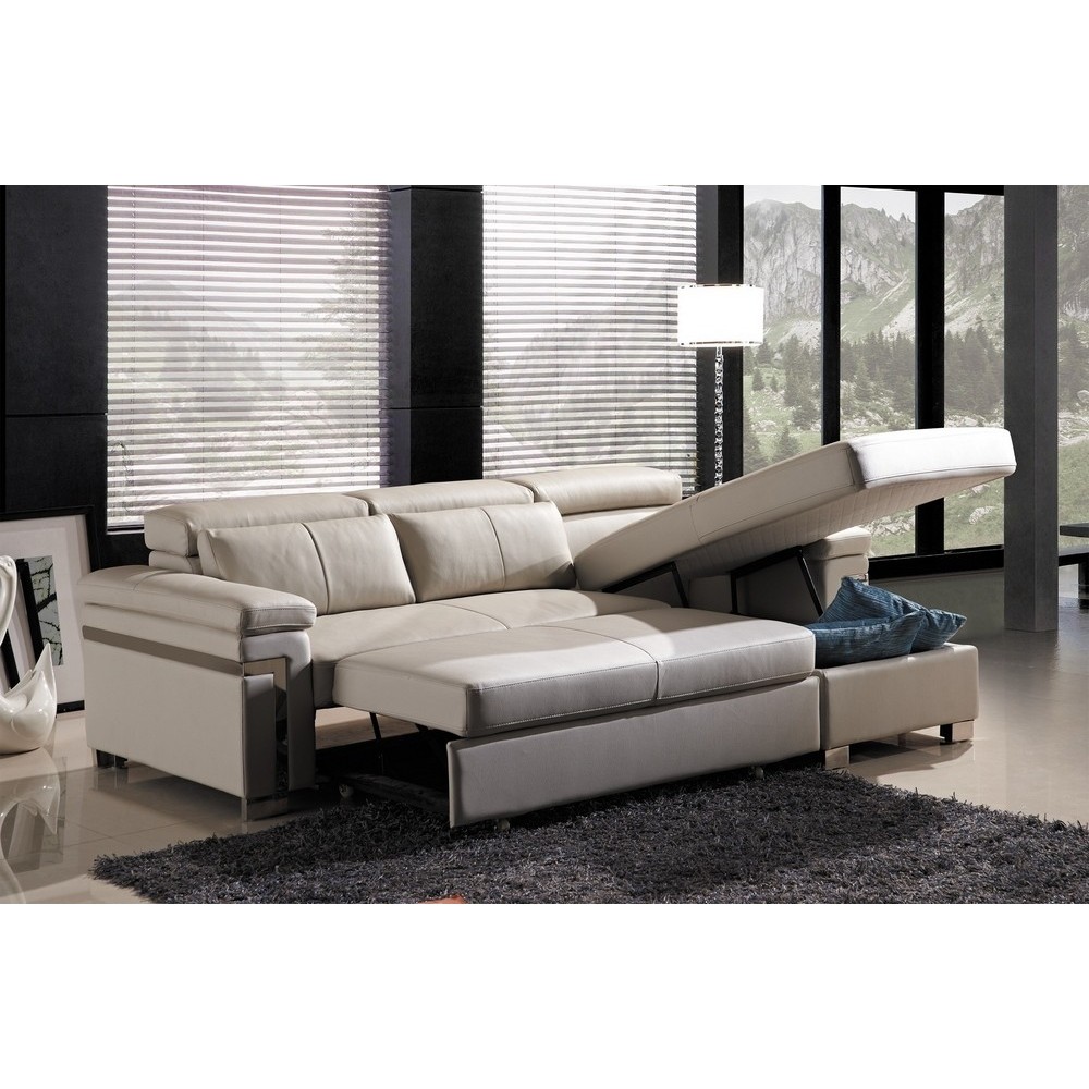 Canapé d'angle convertible en cuir buffle italien 5 places, ALLURE, beige, angle drroite, angle droit