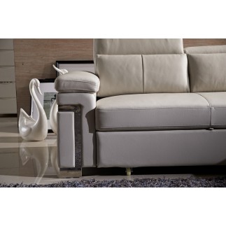 Canapé d'angle convertible en cuir buffle italien 5 places, ALLURE, beige, angle drroite