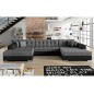 Canapé panoramique convertible en tissu gris et simili noir de qualité, réversible (gauche et droit) - VENTURA Mix, 7 places