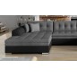 Canapé panoramique convertible en tissu gris et simili noir de qualité, réversible (gauche et droit) - VENTURA Mix, 7 places