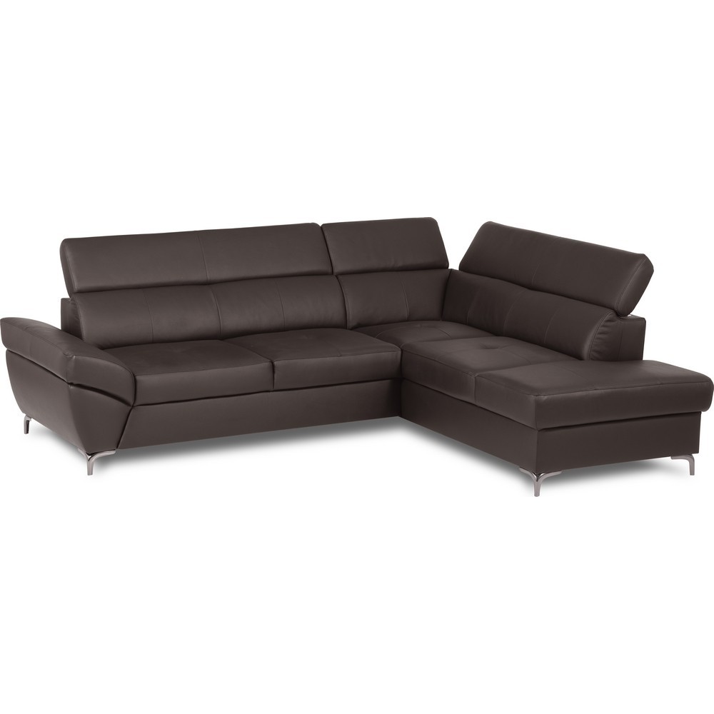 Canapé d'angle convertible en cuir italien luxe 5 places, MEMEZO, coffre, CHOCOLAT, angle droit Canapé d'angle convertible en cuir italien luxe 5 places, MEMEZO, coffre, CHOCOLAT, angle droit