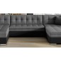 Canapé panoramique convertible en tissu gris et simili noir de qualité, réversible (gauche et droit) - VENTURA Mix, 7 places