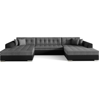 Canapé panoramique convertible en tissu gris et simili noir de qualité, réversible (gauche et droit) - VENTURA Mix