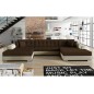 Canapé panoramique convertible en tissu chocolat et simili beige, de qualité, réversible (gauche et droit) - VENTURA Mix, 7 plac