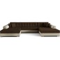 Canapé panoramique convertible en tissu chocolat et simili beige, de qualité, réversible (gauche et droit) - VENTURA Mix, 7 plac
