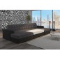 Canapé panoramique convertible en tissu chocolat et simili beige, de qualité, réversible (gauche et droit) - VENTURA Mix, 7 plac