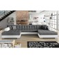Canapé panoramique convertible en tissu gris et simili blanc cassé de qualité, réversible (gauche et droit) - VENTURA Mix, 7 pla