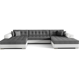 Canapé panoramique convertible en tissu gris et simili blanc cassé de qualité, réversible (gauche et droit) - VENTURA Mix, 7 pla