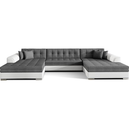 Canapé panoramique convertible en tissu gris et simili blanc cassé de qualité, réversible (gauche et droit) - VENTURA Mix, 7 pla