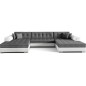 Canapé panoramique convertible en tissu gris et simili blanc cassé de qualité, réversible (gauche et droit) - VENTURA Mix, 7 pla