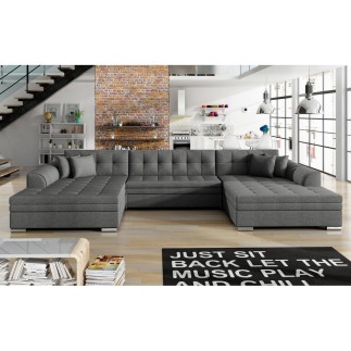 Canapé panoramique convertible en tissu gris foncé de qualité, réversible (gauche et droit) - VENTURA