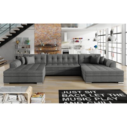 Canapé panoramique convertible en tissu gris foncé de qualité, réversible (gauche et droit) - VENTURA