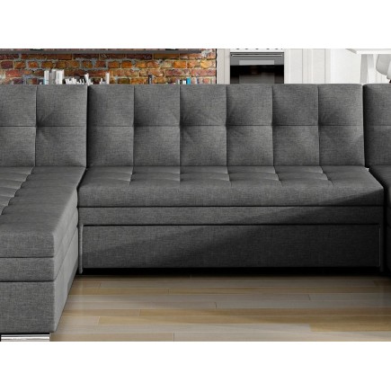 Canapé panoramique convertible en tissu gris foncé de qualité, réversible (gauche et droit) - VENTURA, 7 places