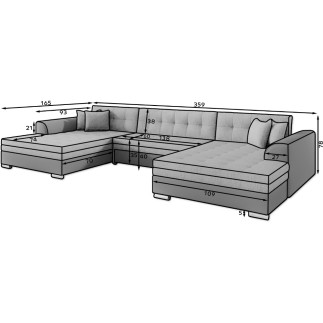 Canapé panoramique convertible en tissu gris foncé de qualité, réversible (gauche et droit) - VENTURA