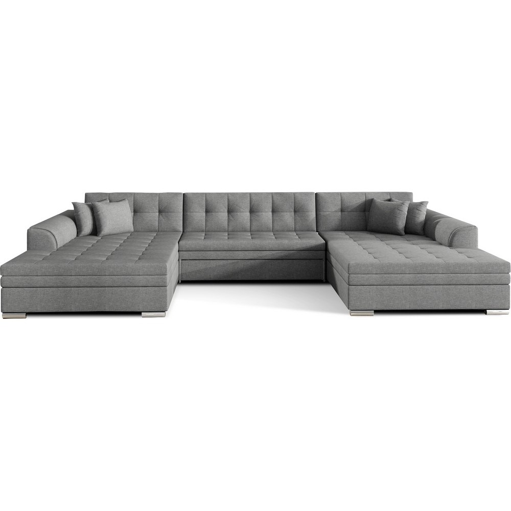 Canapé panoramique convertible en tissu gris de qualité, réversible (gauche et droit) - VENTURA, 7 places