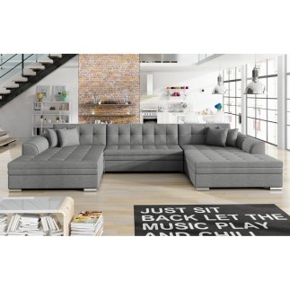 Canapé panoramique convertible en tissu gris de qualité, réversible (gauche et droit) - VENTURA, 7 places