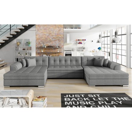 Canapé panoramique convertible en tissu gris de qualité, réversible (gauche et droit) - VENTURA, 7 places