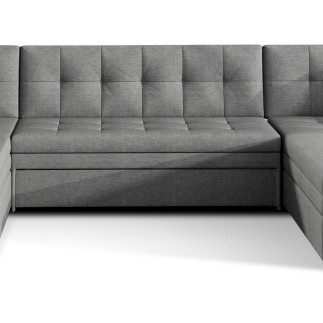 Canapé panoramique convertible en tissu gris de qualité, réversible (gauche et droit) - VENTURA