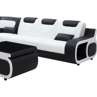 - Canapé d'angle en cuir italien 7 places LUXEMBOURG, blanc et noir, angle gauche