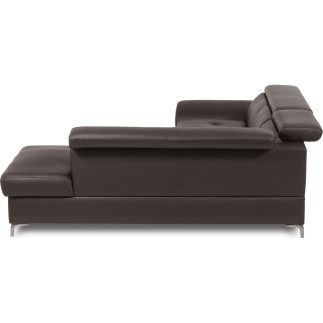 Canapé d'angle convertible en cuir italien luxe 5 places, MEMEZO, coffre, CHOCOLAT, angle droit