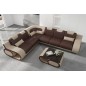 - Canapé d'angle en cuir italien 7 places LUXEMBOURG, chocolat et beige, angle gauche