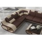 - Canapé d'angle en cuir italien 7 places LUXEMBOURG, chocolat et beige, angle gauche