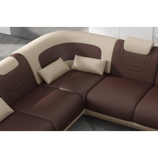 - Canapé d'angle en cuir italien 7 places LUXEMBOURG, chocolat et beige, angle gauche