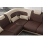 - Canapé d'angle en cuir italien 7 places LUXEMBOURG, chocolat et beige, angle gauche
