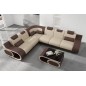 Canapé d'angle en cuir italien 7 places LUXEMBOURG, beige et chocolat, angle gauche