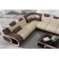 Canapé d'angle en cuir italien 7 places LUXEMBOURG, beige et chocolat, angle gauche