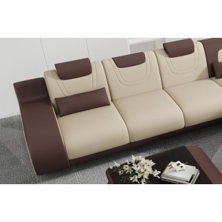 Canapé d'angle en cuir italien 7 places LUXEMBOURG, beige et chocolat, angle droit