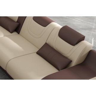 Canapé d'angle en cuir italien 7 places LUXEMBOURG, beige et chocolat, angle droit