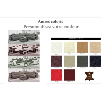 Canapé d'angle en cuir italien 7 places LUXEMBOURG, couleur personnalisée, angle droit