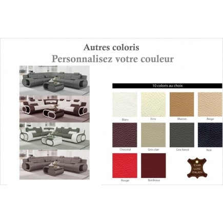 Canapé d'angle en cuir italien 7 places LUXEMBOURG, couleur personnalisée, angle gauche