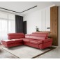 Canapé d'angle convertible en cuir italien luxe 5 places, MEMEZO, coffre, rouge foncé, angle gauche Canapé d'angle convertible en cuir italien luxe 5 places, MEMEZO, coffre, rouge foncé, angle gauche