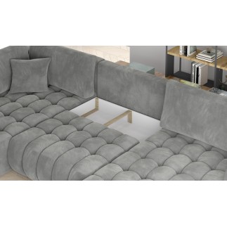 Canapé convertible en velours luxe 6/7 places et coffre, gris, méridienne gauche (vu de face) BONITA
