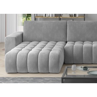 Canapé convertible en velours luxe 6/7 places et coffre, gris, méridienne gauche (vu de face) BONITA