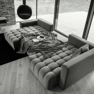 Canapé convertible en velours luxe 6/7 places et coffre, gris foncé, méridienne gauche (vu de face) BONITA