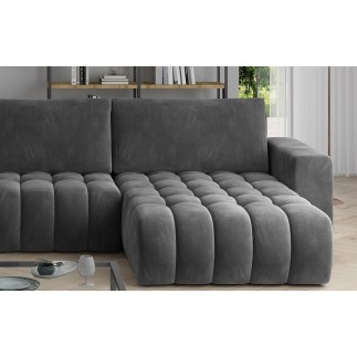 Canapé convertible en velours luxe 6/7 places et coffre, gris foncé, méridienne gauche (vu de face) BONITA