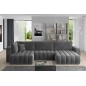 Canapé convertible en velours luxe 5 places et coffre, gris foncé, méridienne droite (vu de face) BONITA