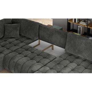 Canapé convertible en velours luxe 5 places et coffre, gris foncé, méridienne droite (vu de face) BONITA