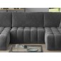 Canapé convertible en velours luxe 5 places et coffre, gris foncé, méridienne droite (vu de face) BONITA