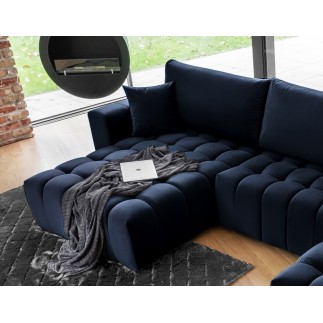 Canapé convertible en velours luxe 6/7 places et coffre, bleu foncé, méridienne gauche (vu de face) BONITA