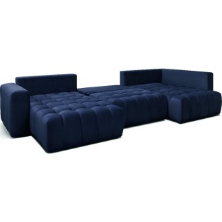Canapé convertible en velours luxe 6/7 places et coffre, bleu foncé, méridienne gauche (vu de face) BONITA