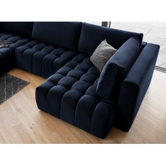 Canapé convertible en velours luxe 6/7 places et coffre, bleu foncé, méridienne gauche (vu de face) BONITA