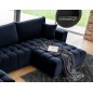 Canapé convertible en velours luxe 5 places et coffre, bleu foncé, méridienne droite (vu de face) BONITA
