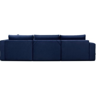 Canapé convertible en velours luxe 5 places et coffre, bleu foncé, méridienne droite (vu de face) BONITA
