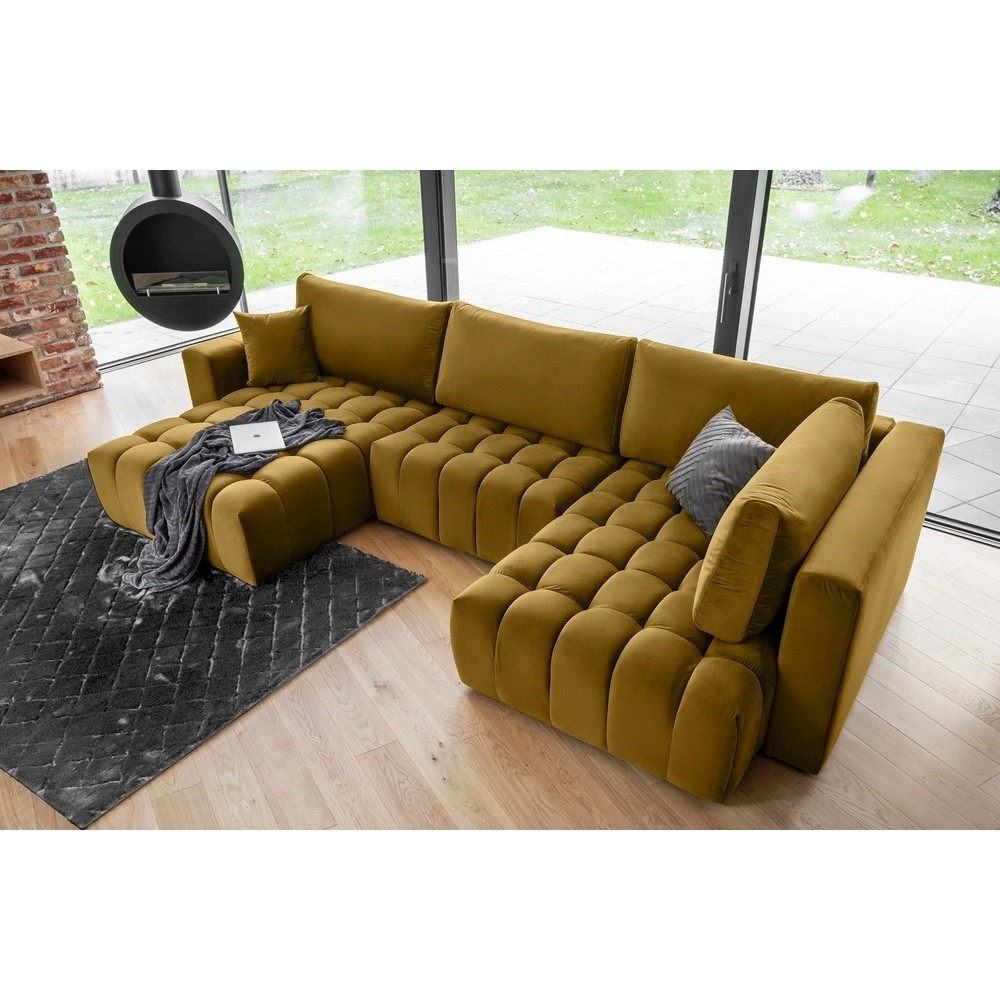 Canapé convertible en velours luxe 6/7 places et coffre, bronze, méridienne gauche (vu de face) BONITA